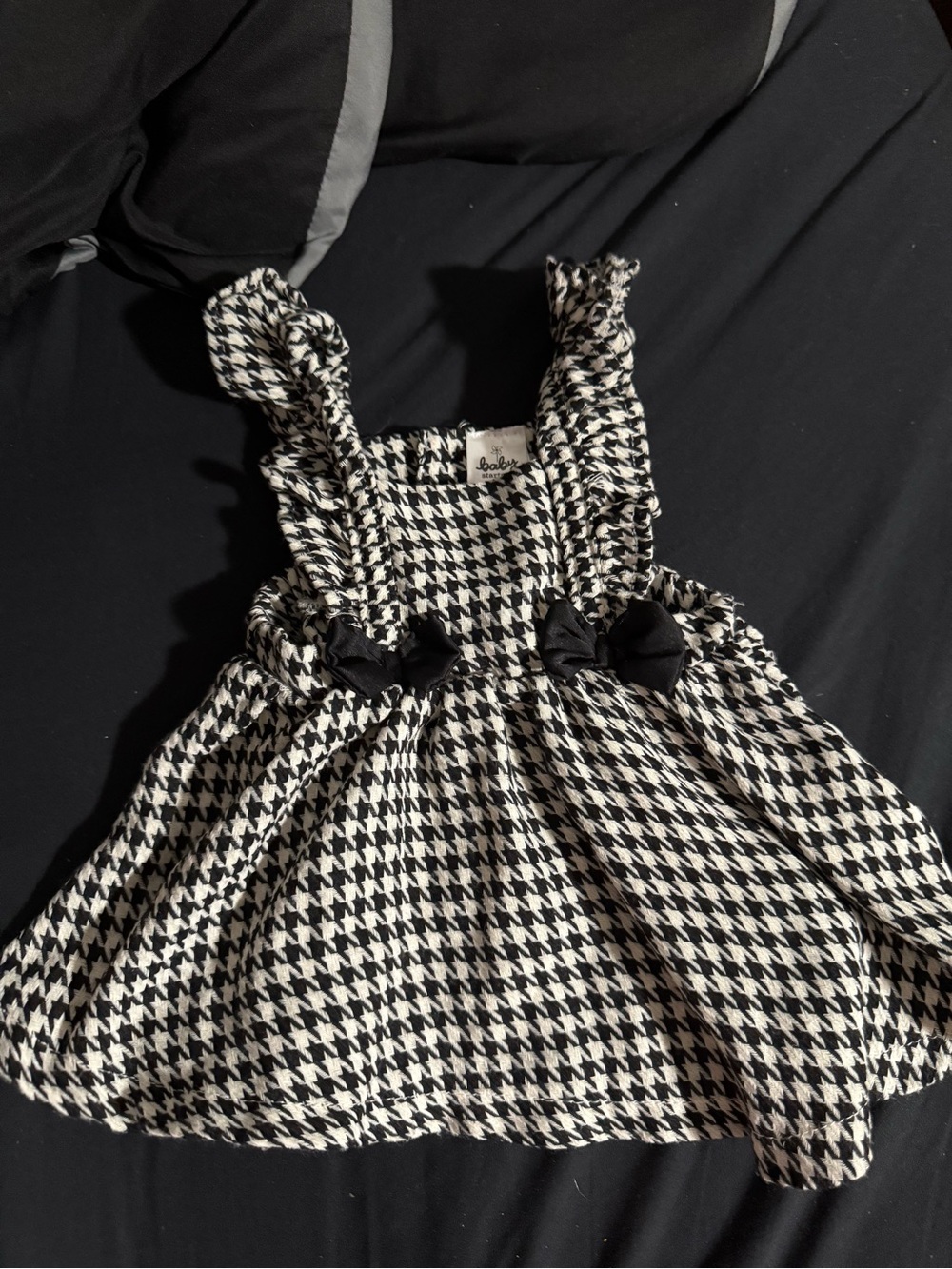 Baby Starters Black and White Houndstooth Ruffle Strap Dress